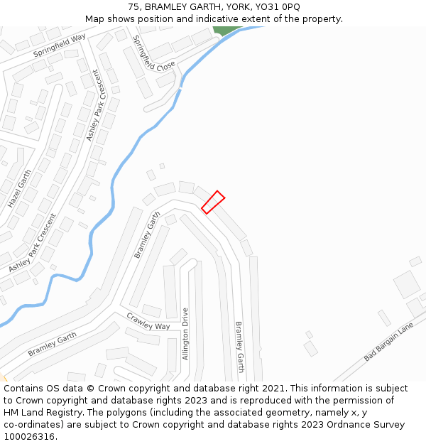 75, BRAMLEY GARTH, YORK, YO31 0PQ: Location map and indicative extent of plot