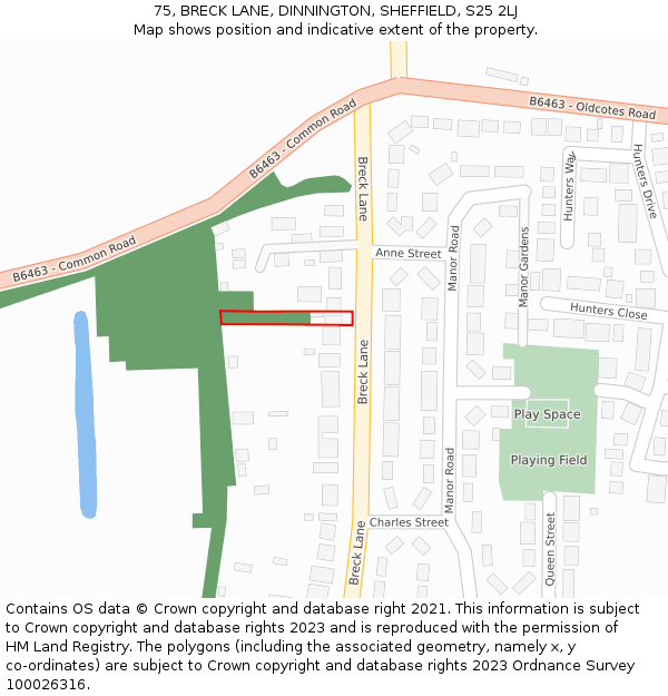 75, BRECK LANE, DINNINGTON, SHEFFIELD, S25 2LJ: Location map and indicative extent of plot