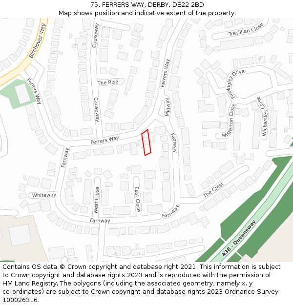 75, FERRERS WAY, DERBY, DE22 2BD: Location map and indicative extent of plot