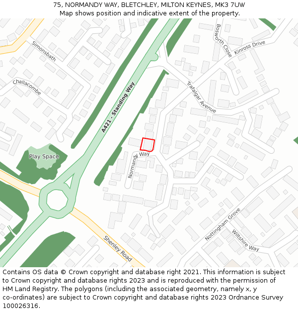 75, NORMANDY WAY, BLETCHLEY, MILTON KEYNES, MK3 7UW: Location map and indicative extent of plot