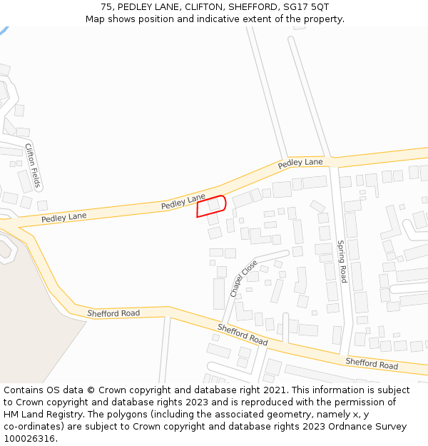 75, PEDLEY LANE, CLIFTON, SHEFFORD, SG17 5QT: Location map and indicative extent of plot