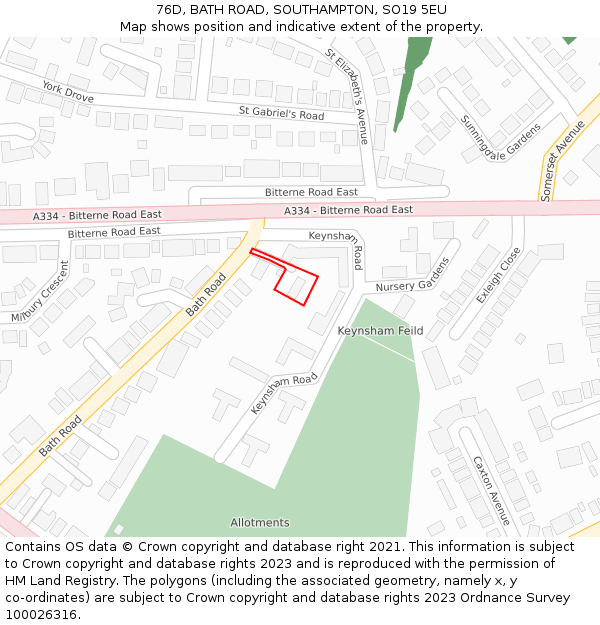 76D, BATH ROAD, SOUTHAMPTON, SO19 5EU: Location map and indicative extent of plot