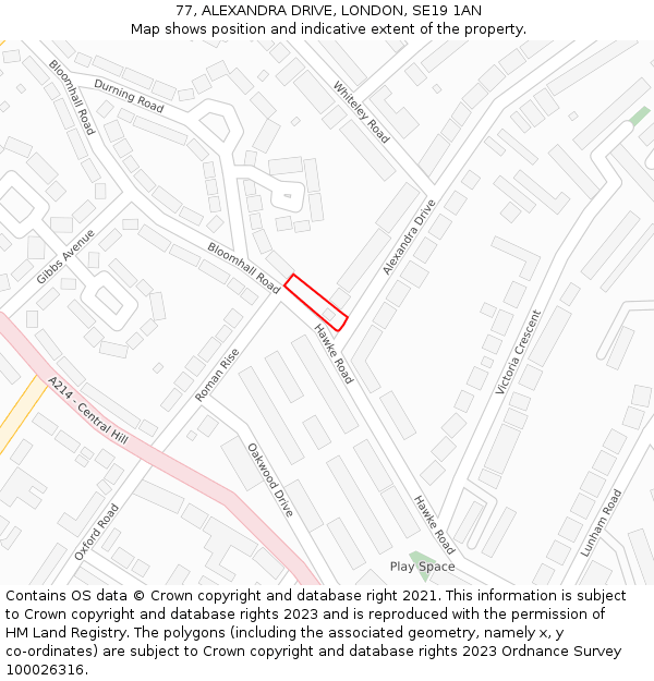 77, ALEXANDRA DRIVE, LONDON, SE19 1AN: Location map and indicative extent of plot