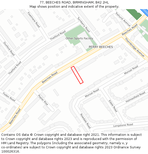 77, BEECHES ROAD, BIRMINGHAM, B42 2HL: Location map and indicative extent of plot