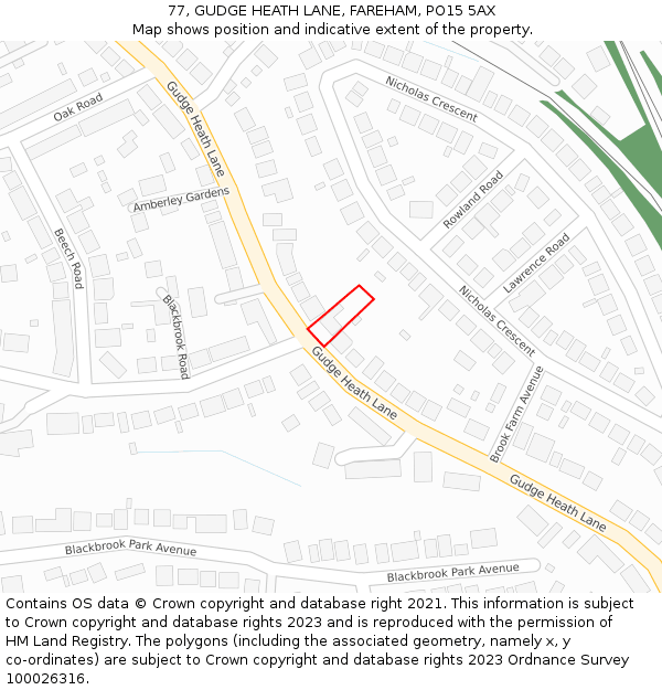 77, GUDGE HEATH LANE, FAREHAM, PO15 5AX: Location map and indicative extent of plot