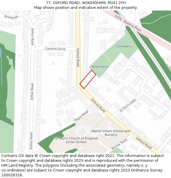 77, OXFORD ROAD, WOKINGHAM, RG41 2YH: Location map and indicative extent of plot