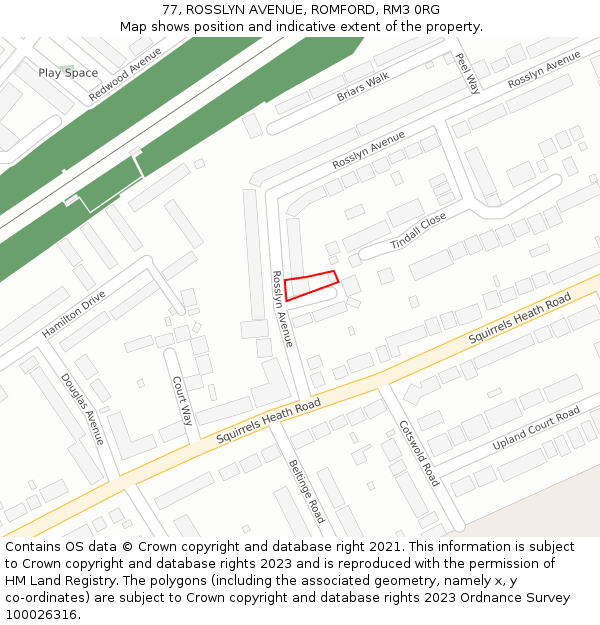 77, ROSSLYN AVENUE, ROMFORD, RM3 0RG: Location map and indicative extent of plot