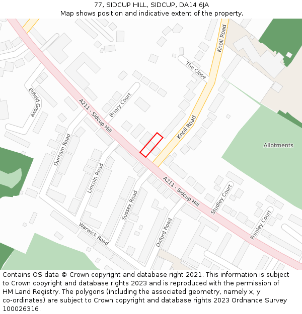 77, SIDCUP HILL, SIDCUP, DA14 6JA: Location map and indicative extent of plot