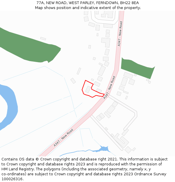 77A, NEW ROAD, WEST PARLEY, FERNDOWN, BH22 8EA: Location map and indicative extent of plot