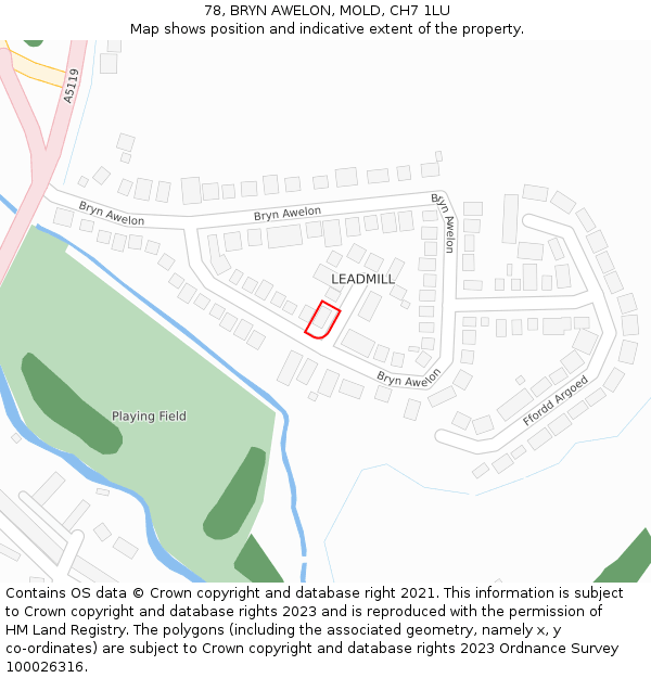 78, BRYN AWELON, MOLD, CH7 1LU: Location map and indicative extent of plot