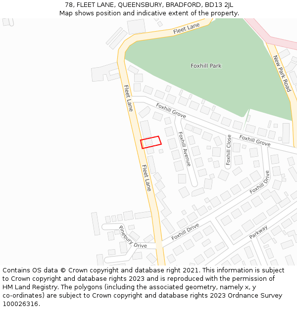 78, FLEET LANE, QUEENSBURY, BRADFORD, BD13 2JL: Location map and indicative extent of plot