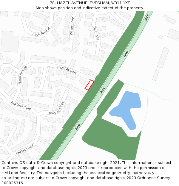 78, HAZEL AVENUE, EVESHAM, WR11 1XT: Location map and indicative extent of plot