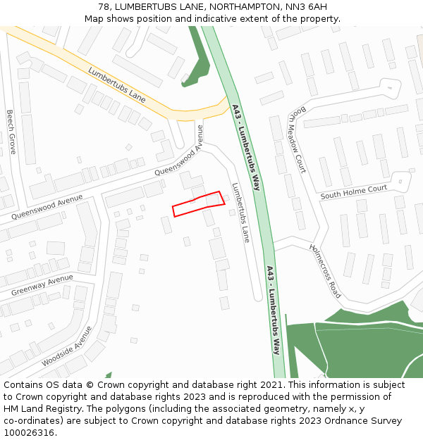 78, LUMBERTUBS LANE, NORTHAMPTON, NN3 6AH: Location map and indicative extent of plot