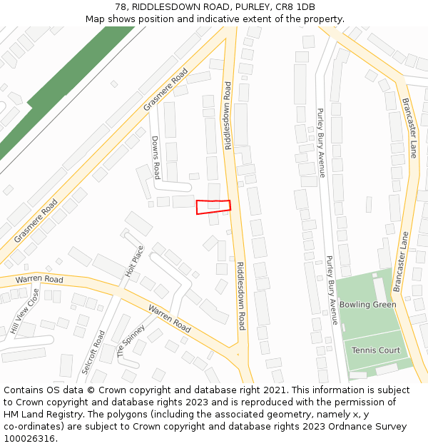 78, RIDDLESDOWN ROAD, PURLEY, CR8 1DB: Location map and indicative extent of plot