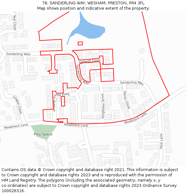 78, SANDERLING WAY, WESHAM, PRESTON, PR4 3FL: Location map and indicative extent of plot