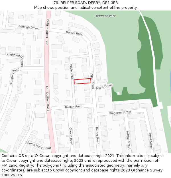 79, BELPER ROAD, DERBY, DE1 3ER: Location map and indicative extent of plot