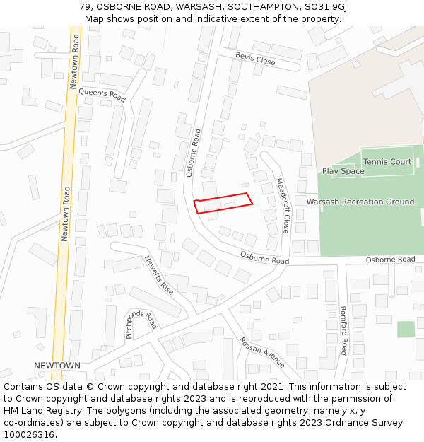 79, OSBORNE ROAD, WARSASH, SOUTHAMPTON, SO31 9GJ: Location map and indicative extent of plot