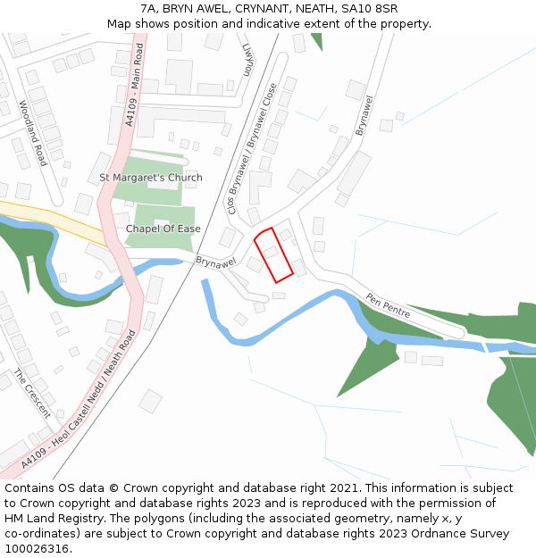 7A, BRYN AWEL, CRYNANT, NEATH, SA10 8SR: Location map and indicative extent of plot