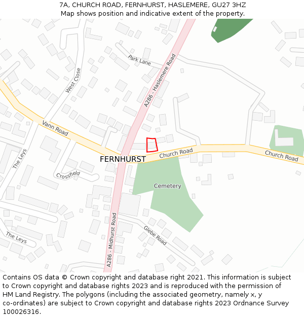 7A, CHURCH ROAD, FERNHURST, HASLEMERE, GU27 3HZ: Location map and indicative extent of plot