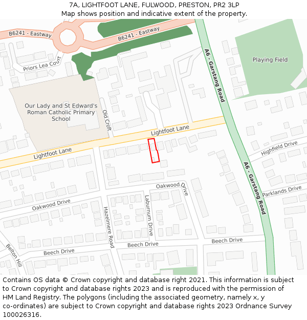 7A, LIGHTFOOT LANE, FULWOOD, PRESTON, PR2 3LP: Location map and indicative extent of plot