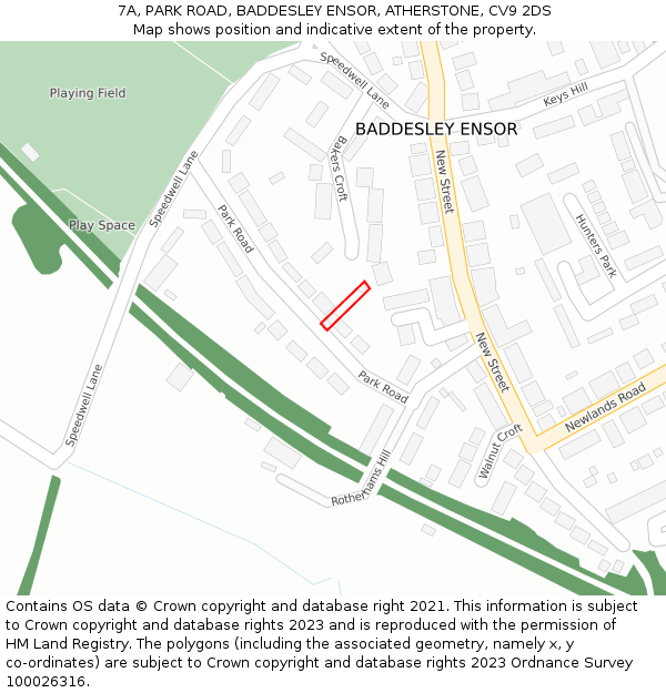 7A, PARK ROAD, BADDESLEY ENSOR, ATHERSTONE, CV9 2DS: Location map and indicative extent of plot