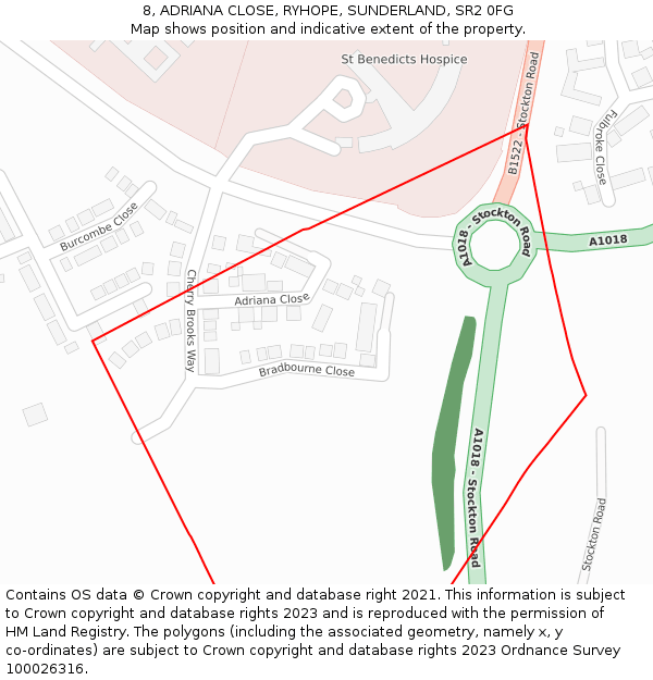 8, ADRIANA CLOSE, RYHOPE, SUNDERLAND, SR2 0FG: Location map and indicative extent of plot