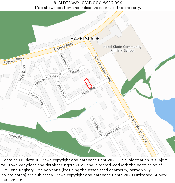 8, ALDER WAY, CANNOCK, WS12 0SX: Location map and indicative extent of plot