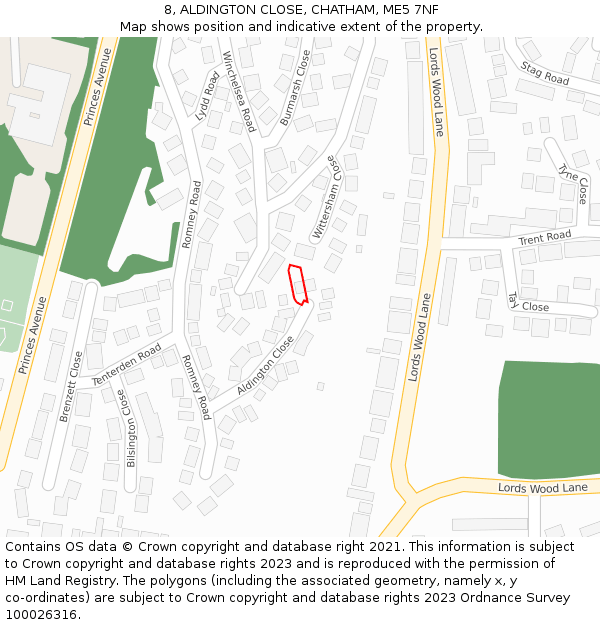 8, ALDINGTON CLOSE, CHATHAM, ME5 7NF: Location map and indicative extent of plot