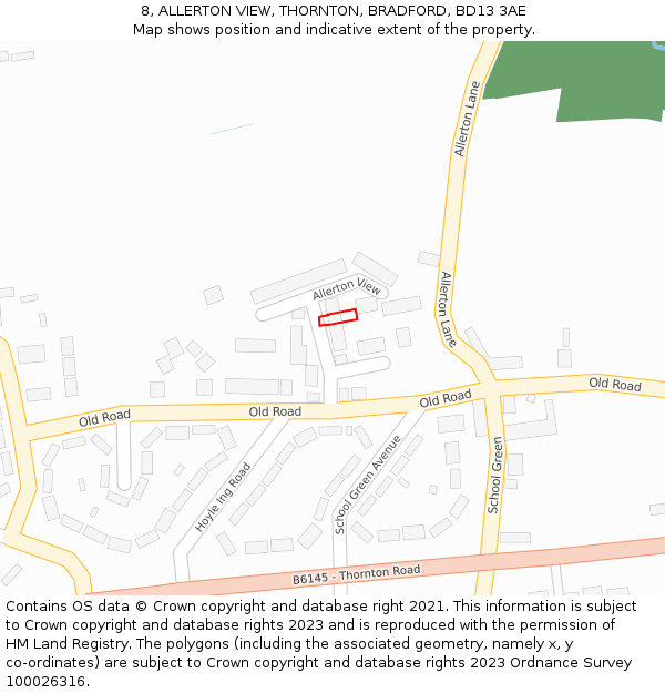 8, ALLERTON VIEW, THORNTON, BRADFORD, BD13 3AE: Location map and indicative extent of plot