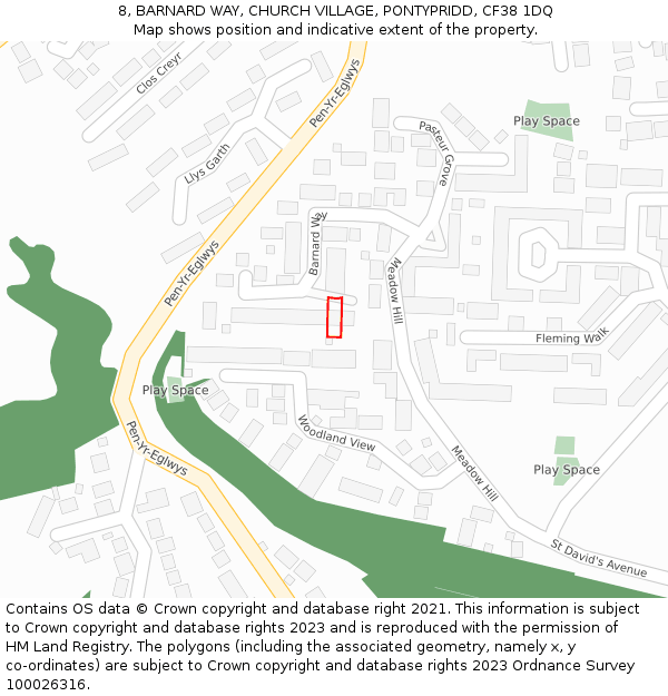 8, BARNARD WAY, CHURCH VILLAGE, PONTYPRIDD, CF38 1DQ: Location map and indicative extent of plot