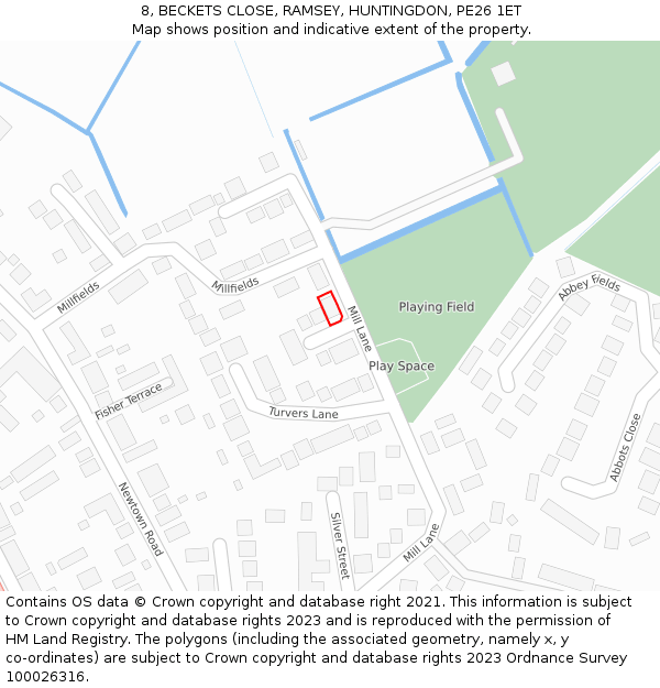 8, BECKETS CLOSE, RAMSEY, HUNTINGDON, PE26 1ET: Location map and indicative extent of plot