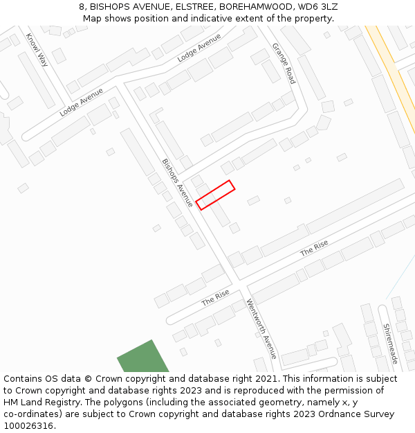 8, BISHOPS AVENUE, ELSTREE, BOREHAMWOOD, WD6 3LZ: Location map and indicative extent of plot