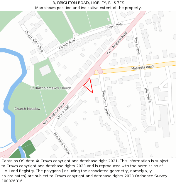 8, BRIGHTON ROAD, HORLEY, RH6 7ES: Location map and indicative extent of plot