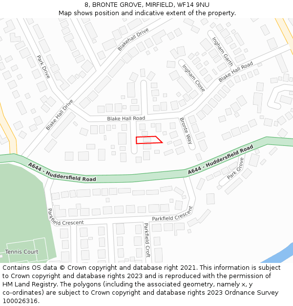 8, BRONTE GROVE, MIRFIELD, WF14 9NU: Location map and indicative extent of plot