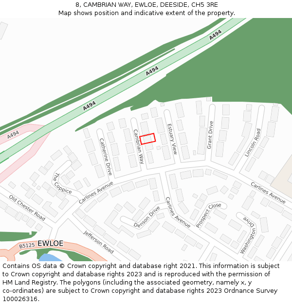 8, CAMBRIAN WAY, EWLOE, DEESIDE, CH5 3RE: Location map and indicative extent of plot