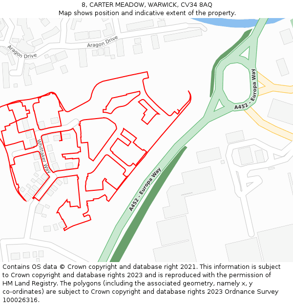 8, CARTER MEADOW, WARWICK, CV34 8AQ: Location map and indicative extent of plot