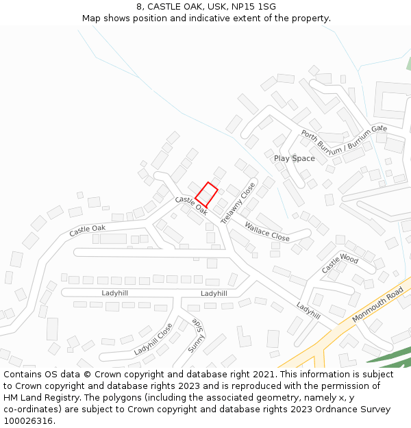 8, CASTLE OAK, USK, NP15 1SG: Location map and indicative extent of plot