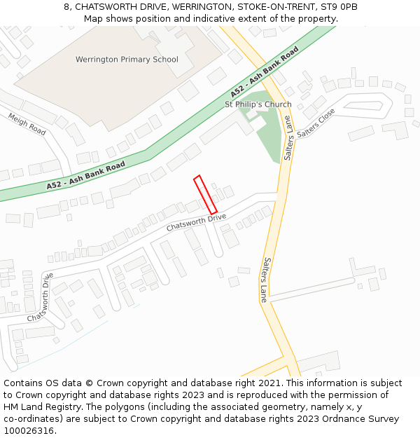 8, CHATSWORTH DRIVE, WERRINGTON, STOKE-ON-TRENT, ST9 0PB: Location map and indicative extent of plot