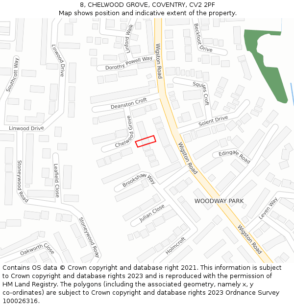 8, CHELWOOD GROVE, COVENTRY, CV2 2PF: Location map and indicative extent of plot