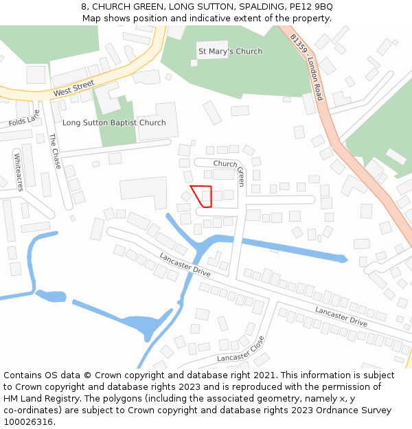 8, CHURCH GREEN, LONG SUTTON, SPALDING, PE12 9BQ: Location map and indicative extent of plot