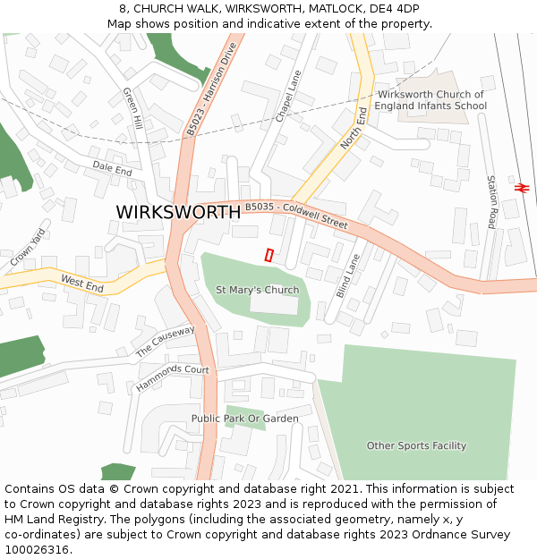 8, CHURCH WALK, WIRKSWORTH, MATLOCK, DE4 4DP: Location map and indicative extent of plot