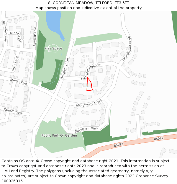 8, CORNDEAN MEADOW, TELFORD, TF3 5ET: Location map and indicative extent of plot