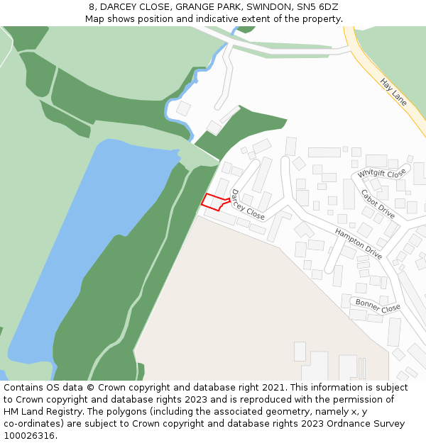 8, DARCEY CLOSE, GRANGE PARK, SWINDON, SN5 6DZ: Location map and indicative extent of plot