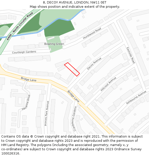 8, DECOY AVENUE, LONDON, NW11 0ET: Location map and indicative extent of plot