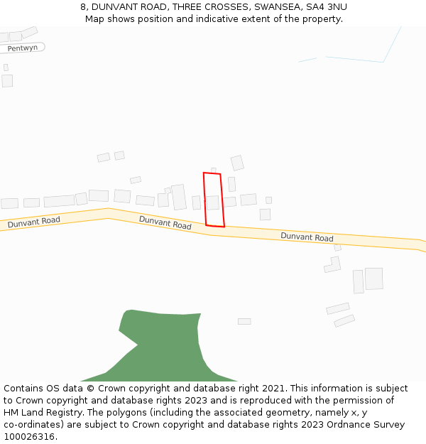 8, DUNVANT ROAD, THREE CROSSES, SWANSEA, SA4 3NU: Location map and indicative extent of plot