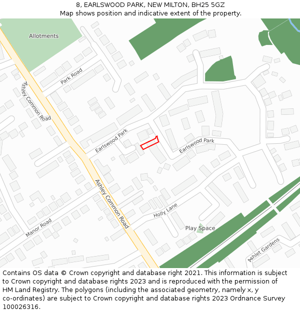 8, EARLSWOOD PARK, NEW MILTON, BH25 5GZ: Location map and indicative extent of plot