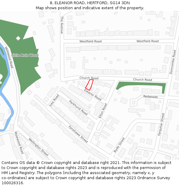 8, ELEANOR ROAD, HERTFORD, SG14 3DN: Location map and indicative extent of plot