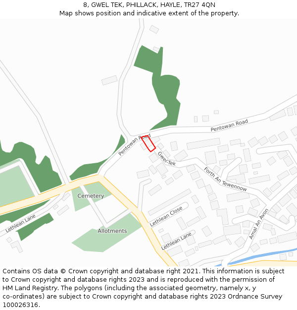 8, GWEL TEK, PHILLACK, HAYLE, TR27 4QN: Location map and indicative extent of plot