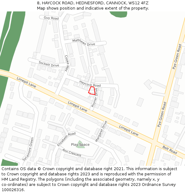 8, HAYCOCK ROAD, HEDNESFORD, CANNOCK, WS12 4FZ: Location map and indicative extent of plot