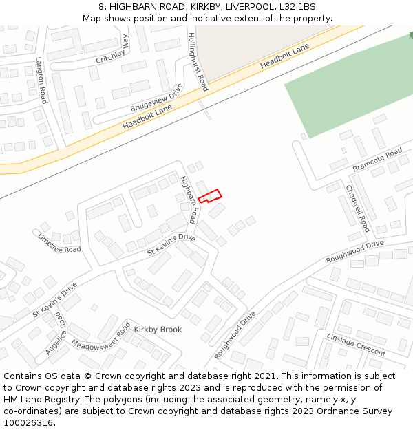 8, HIGHBARN ROAD, KIRKBY, LIVERPOOL, L32 1BS: Location map and indicative extent of plot